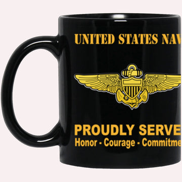 Us Navy Mug, Veterans Mug, US Navy Naval Aviator Badge Proudly Served Core Values Black Mug, Military Coffee Mugs, Us Navy Coffee Mugs