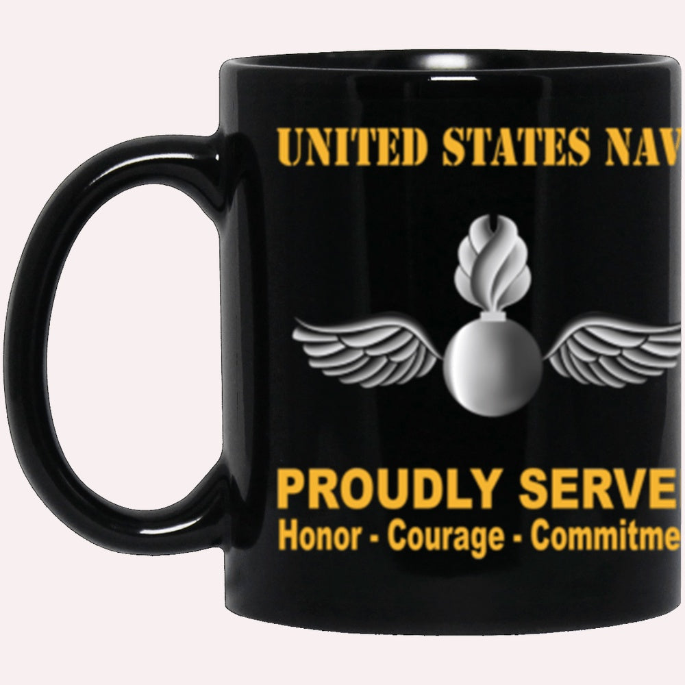 Us Navy Mug, Veterans Mug, US Navy Navy Aviation Ordnanceman Navy AO Proudly Served Core Values Black Mug, Military Coffee Mugs, Us Navy Coffee Mugs