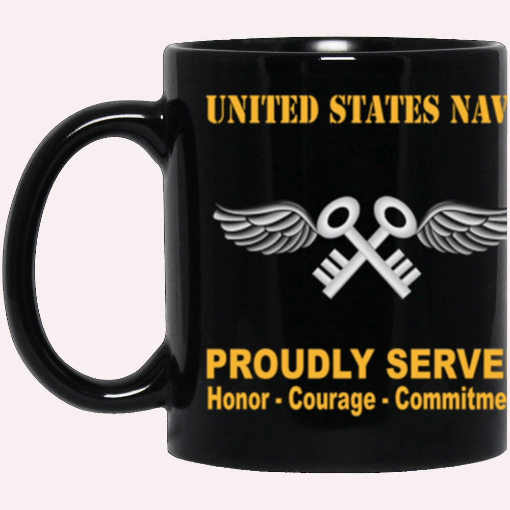 Us Navy Mug, Veterans Mug, US Navy Navy Aviation Storekeeper Navy AK Proudly Served Core Values Black Mug, Military Coffee Mugs, Us Navy Coffee Mugs