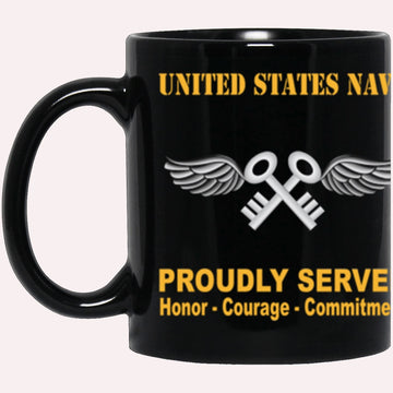 Us Navy Mug, Veterans Mug, US Navy Navy Aviation Storekeeper Navy AK Proudly Served Core Values Black Mug, Military Coffee Mugs, Us Navy Coffee Mugs