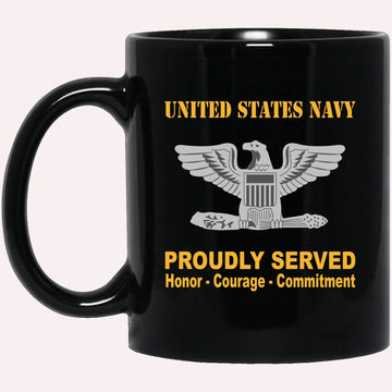 Us Navy Mug, Veterans Mug, US Navy O-6 Captain O6 CAPT Senior Officer Ranks Proudly Served Black Mug, Military Coffee Mugs, Us Navy Coffee Mugs