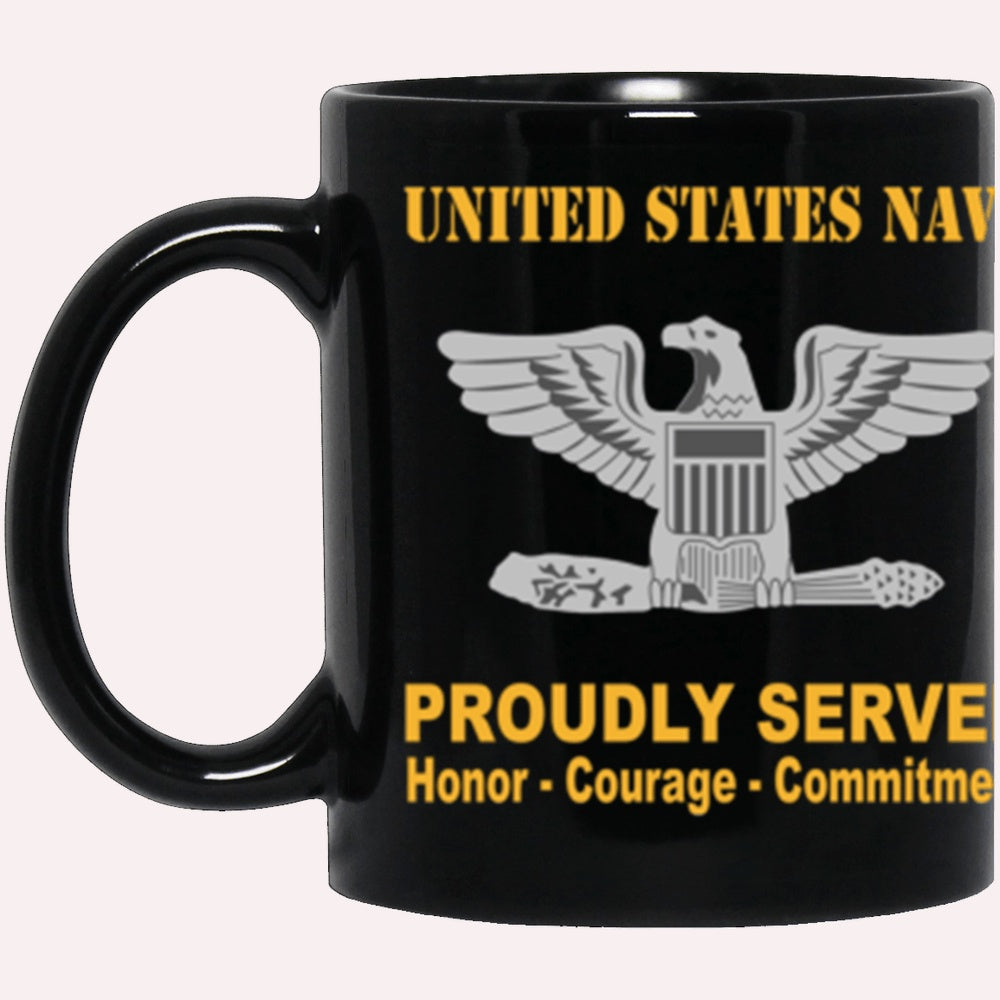 Us Navy Mug, Veterans Mug, US Navy O-6 Captain O6 CAPT Senior Officer Ranks Proudly Served Core Values Black Mug, Military Coffee Mugs, Us Navy Coffee Mugs