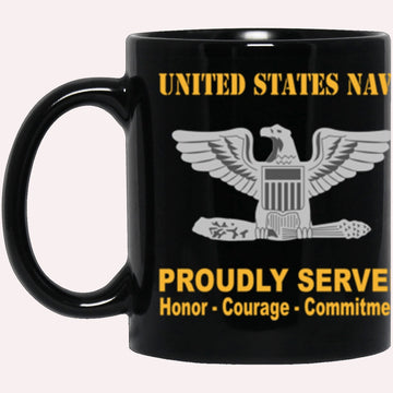 Us Navy Mug, Veterans Mug, US Navy O-6 Captain O6 CAPT Senior Officer Ranks Proudly Served Core Values Black Mug, Military Coffee Mugs, Us Navy Coffee Mugs