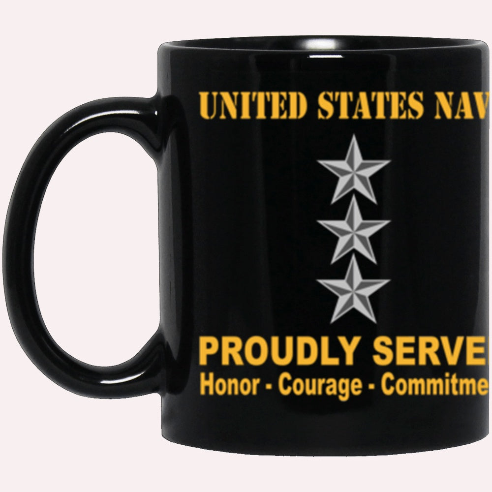 Us Navy Mug, Veterans Mug, US Navy O-9 Vice Admiral O9 VADM Flag Officer Ranks Proudly Served Core Values Black Mug, Military Coffee Mugs, Us Navy Coffee Mugs