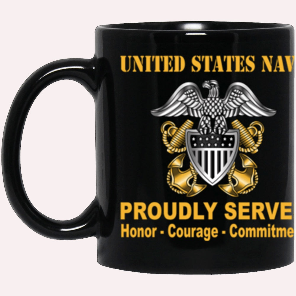Us Navy Mug, Veterans Mug, US Navy Officer Cap Device Core Values 11oz Black Mug, Military Coffee Mugs, Us Navy Coffee Mugs
