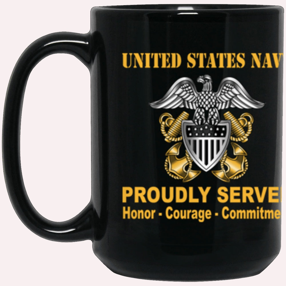 Us Navy Mug, Veterans Mug, US Navy Officer Cap Device Core Values 15oz. Black Mug, Military Coffee Mugs, Us Navy Coffee Mugs