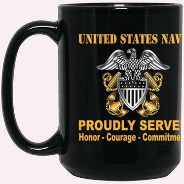 Us Navy Mug, Veterans Mug, US Navy Officer Cap Device Core Values 15oz. Black Mug, Military Coffee Mugs, Us Navy Coffee Mugs