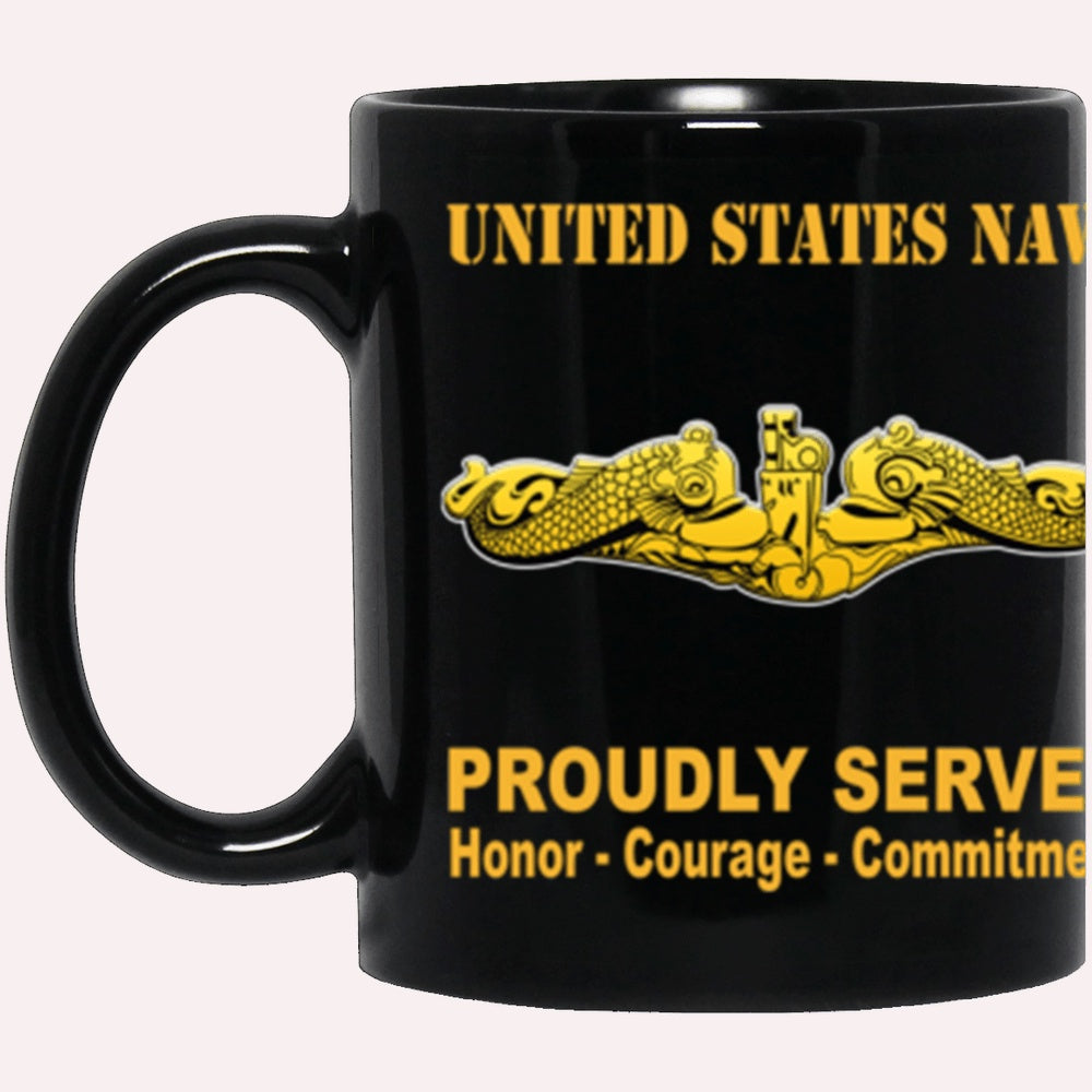 Us Navy Mug, Veterans Mug, US Navy Submarine Warfare Officer Badge Proudly Served Core Values Black Mug, Military Coffee Mugs, Us Navy Coffee Mugs