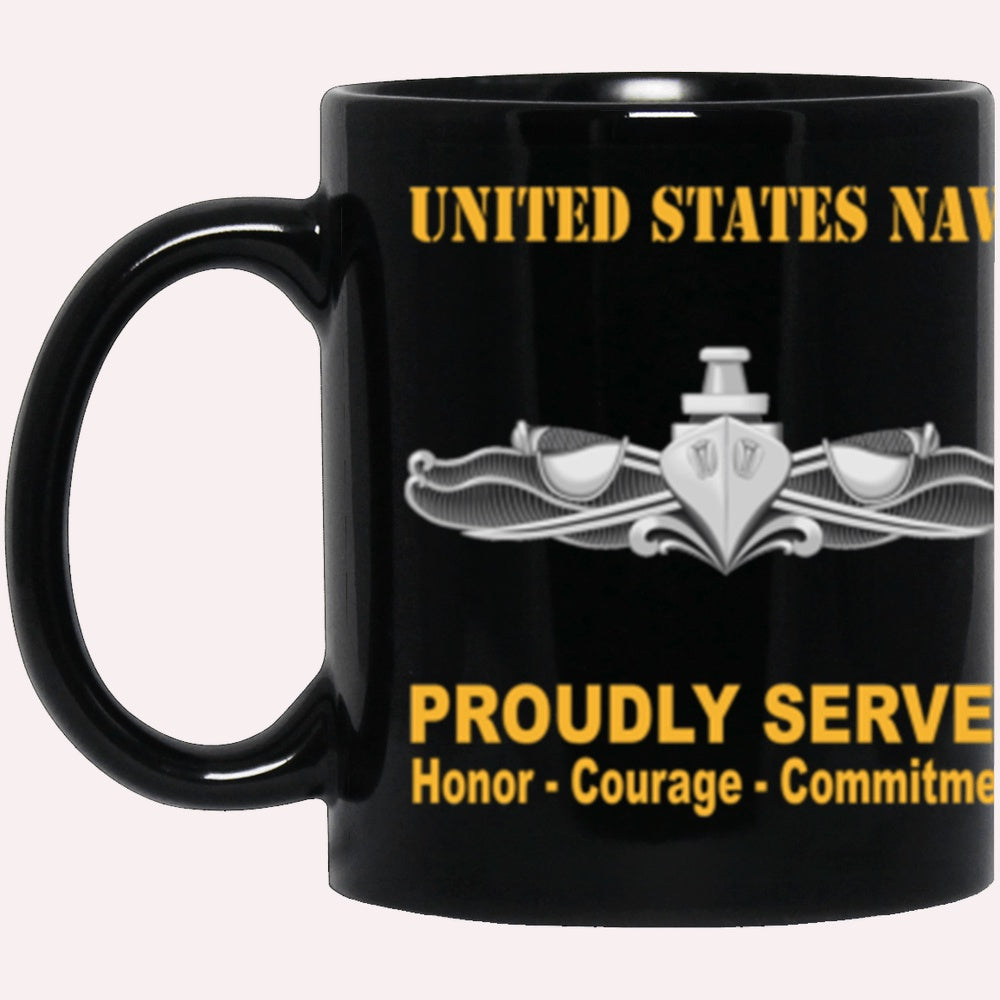 Us Navy Mug, Veterans Mug, US Navy Surface Warfare Enlisted Badge Proudly Served Core Values Black Mug, Military Coffee Mugs, Us Navy Coffee Mugs
