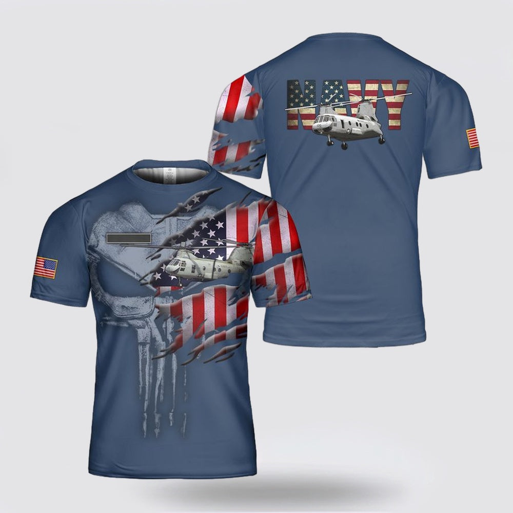 Us Navy T Shirt, Personalized US Navy Boeing Vertol CH-46 Sea Knight 3D T Shirt, Navy Military Shirts