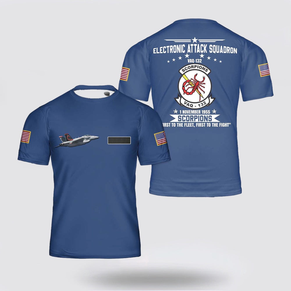 Us Navy T Shirt, Personalized US Navy EA-18G Of VAQ-132 Scorpions 3D T Shirt, Navy Military Shirts