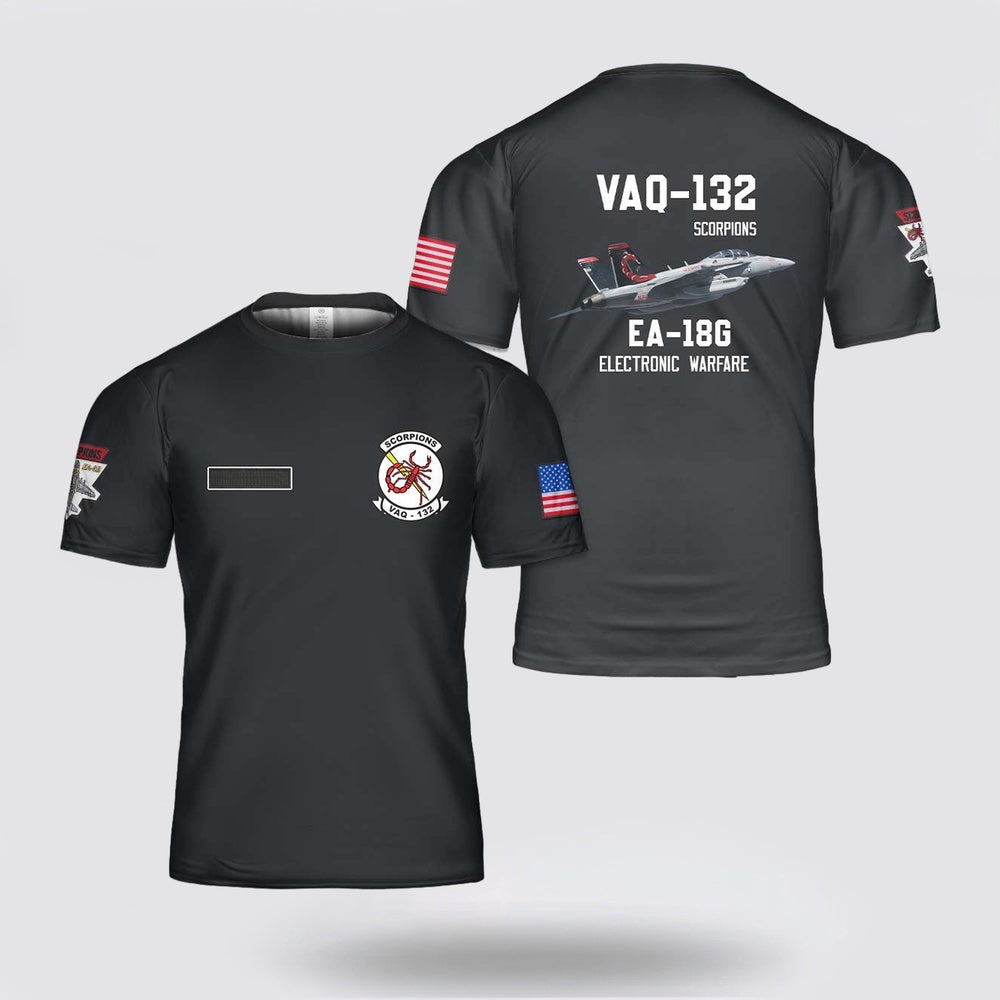 Us Navy T Shirt, Personalized US Navy EA-18G Of VAQ-132 Scorpions Print 3D T Shirt, Navy Military Shirts