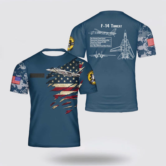 Us Navy T Shirt, Personalized US Navy F-14A Tomcat Of VF-84 Jolly Rogers 3D T Shirt, Navy Military Shirts