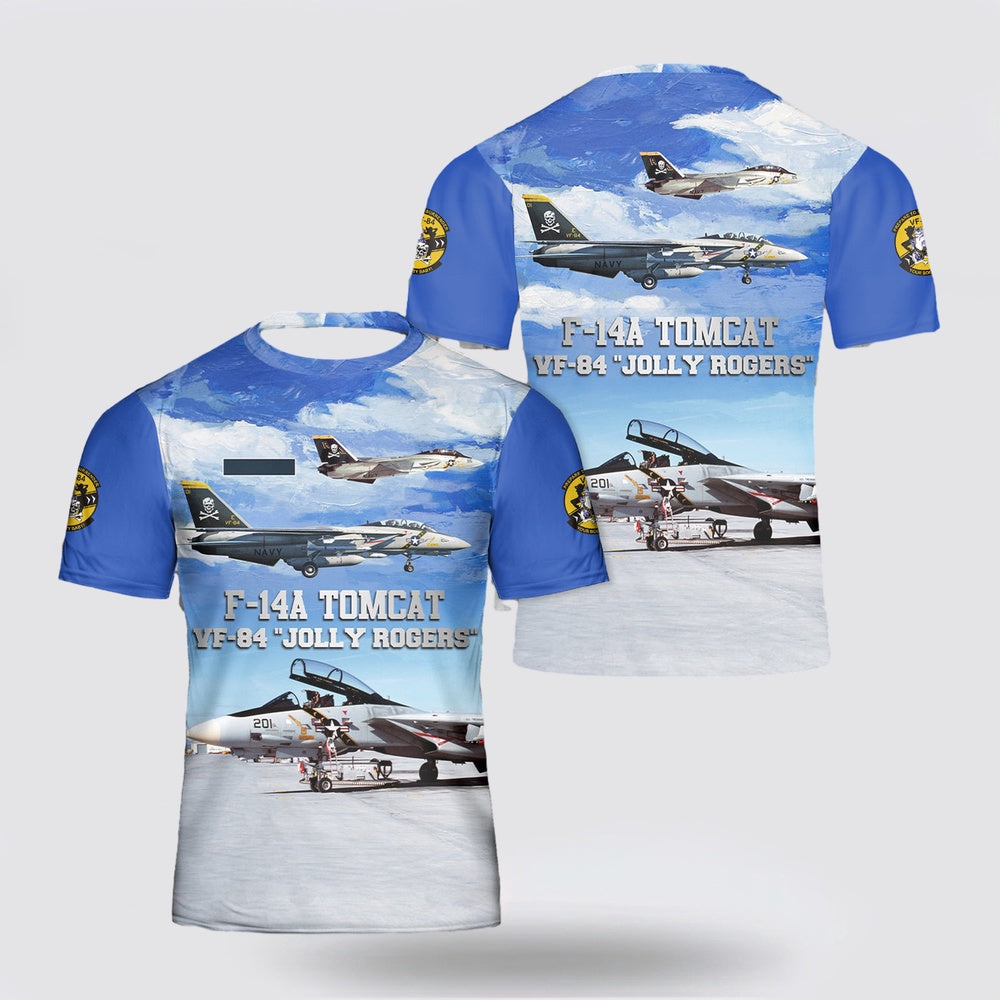 Us Navy T Shirt, Personalized US Navy F-14A Tomcat Of VF-84 Jolly Rogers All Over Print T-Shirt, Navy Military Shirts