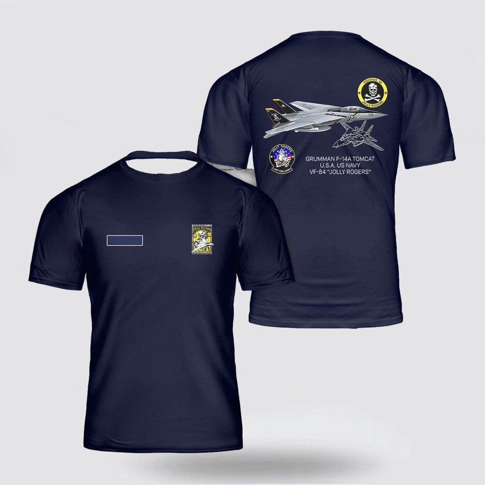 Us Navy T Shirt, Personalized US Navy F-14A Tomcat Of VF-84 Jolly Rogers Printed 3D T Shirt, Navy Military Shirts