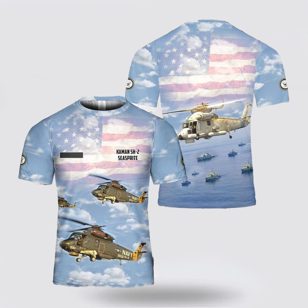 Us Navy T Shirt, Personalized US Navy Kaman SH-2 Seasprite Print 3D T Shirt, Navy Military Shirts
