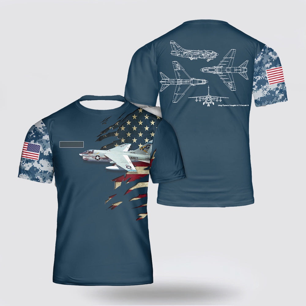Us Navy T Shirt, Personalized US Navy LTV A-7 Corsair II Print 3D T Shirt, Navy Military Shirts