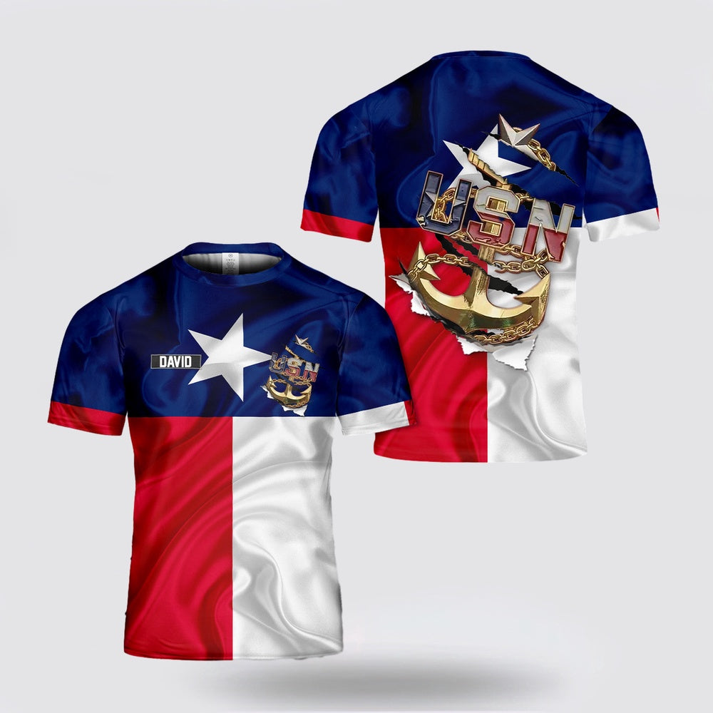 Us Navy T Shirt, Personalized US Navy Master Chief Texas style anchor 3D T Shirt, Navy Military Shirts