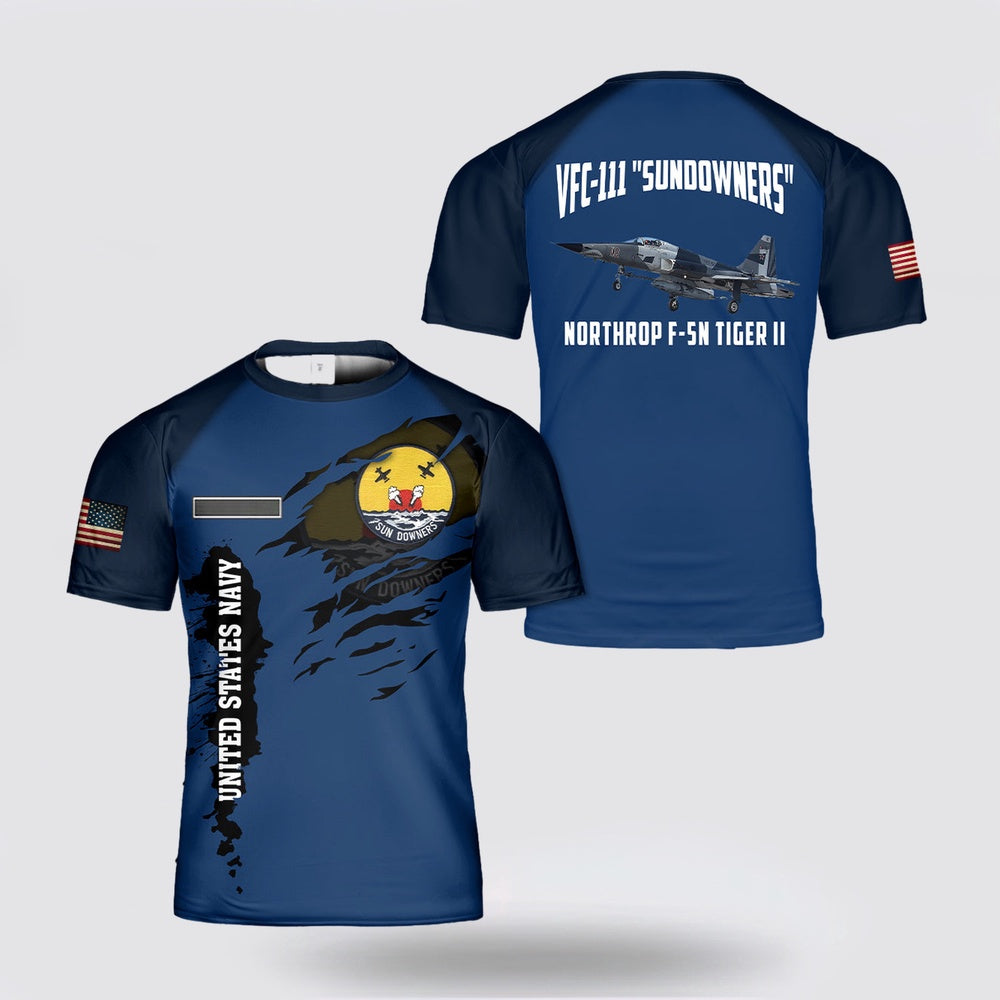 Us Navy T Shirt, Personalized US Navy Northrop F-5N Tiger II of VFC-111 Sundowners 3D T Shirt, Navy Military Shirts