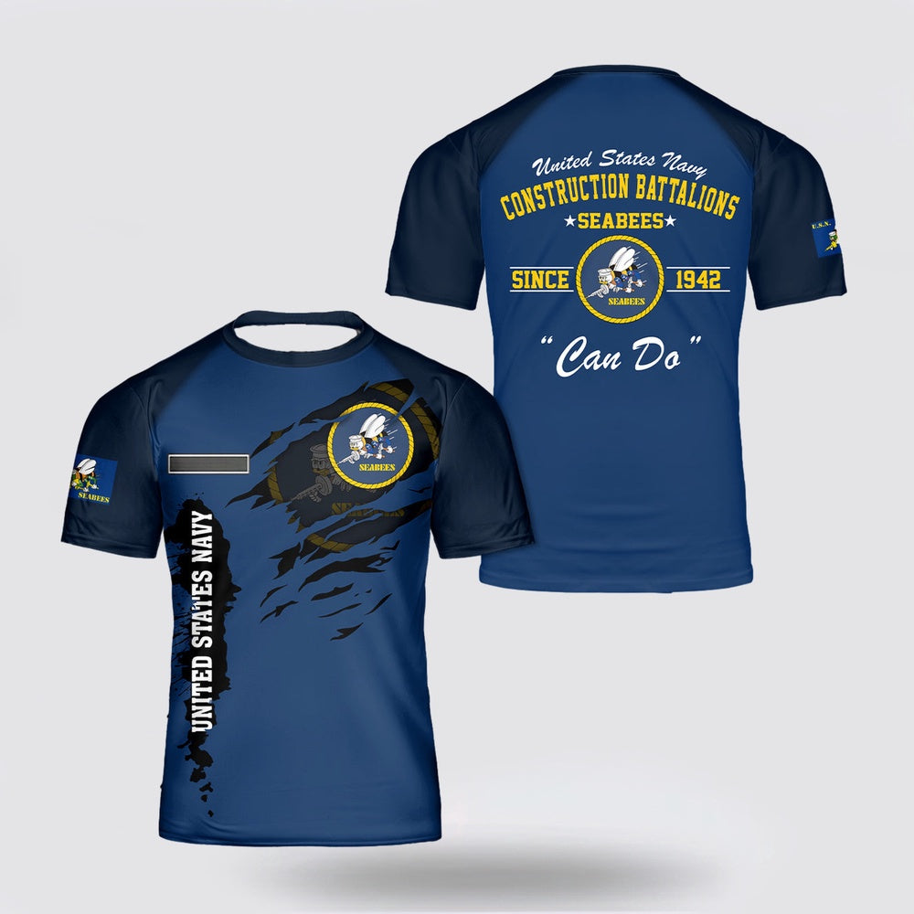 Us Navy T Shirt, Personalized US Navy SEABEES Naval Construction Force (NCF) 3D T Shirt, Navy Military Shirts