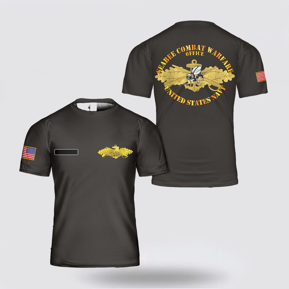 Us Navy T Shirt, Personalized US Navy Seabee Combat Warfare Office Badge 3D T Shirt, Navy Military Shirts