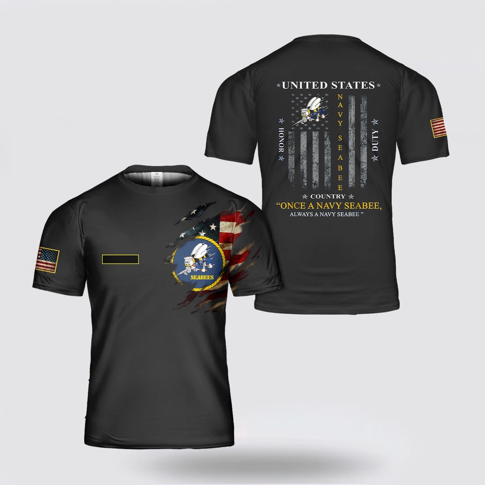 Us Navy T Shirt, Personalized US Navy Seabee Printed 3D T Shirt, Navy Military Shirts