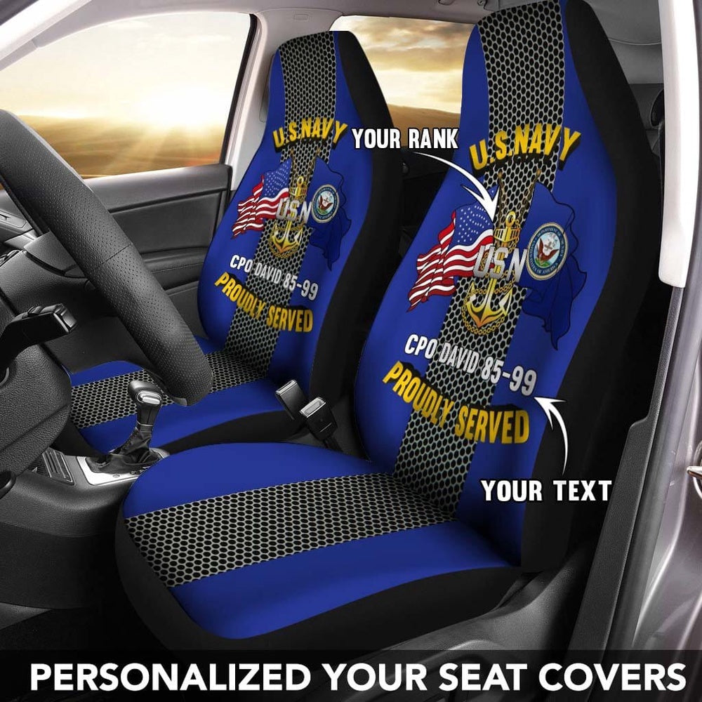 Us Seat Covers, Personalized US Navy Collar Device Car Seat Covers, Military Car Seat Covers