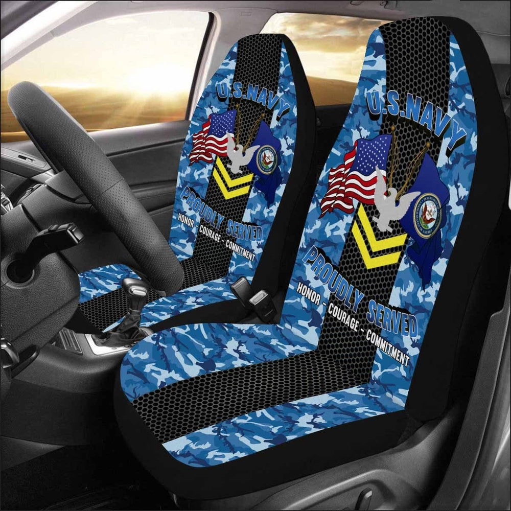 Us Seat Covers, US Navy E-5 Petty Officer Second Class E5 PO2 Gold Stripe Collar Device Car Seat Covers, Military Car Seat Covers