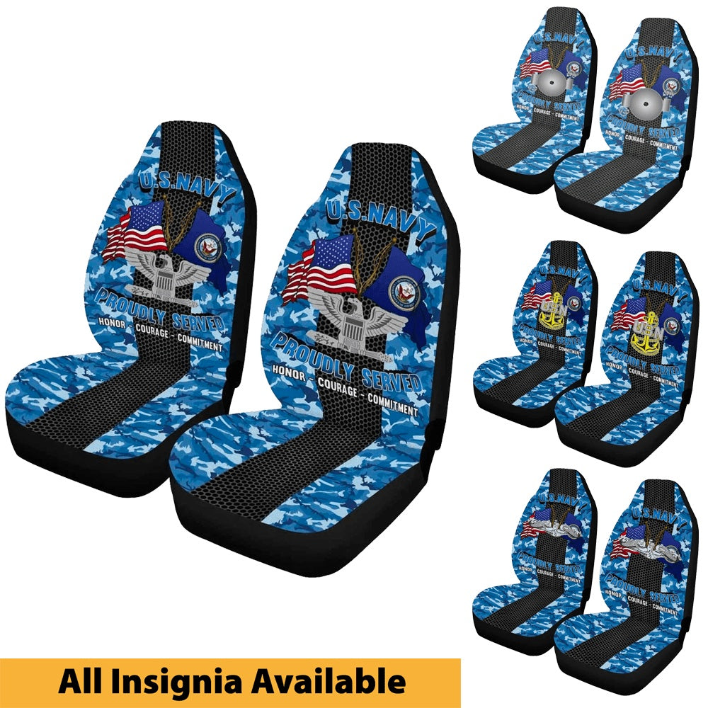 Us Seat Covers, US Navy Insignia Proudly Served Core Values Car Seat Covers, Military Car Seat Covers