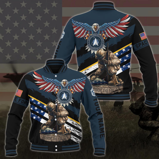 Us Space Force American Eagle Flag Military Ranks Veteran Ranks Custom Baseball Jacket