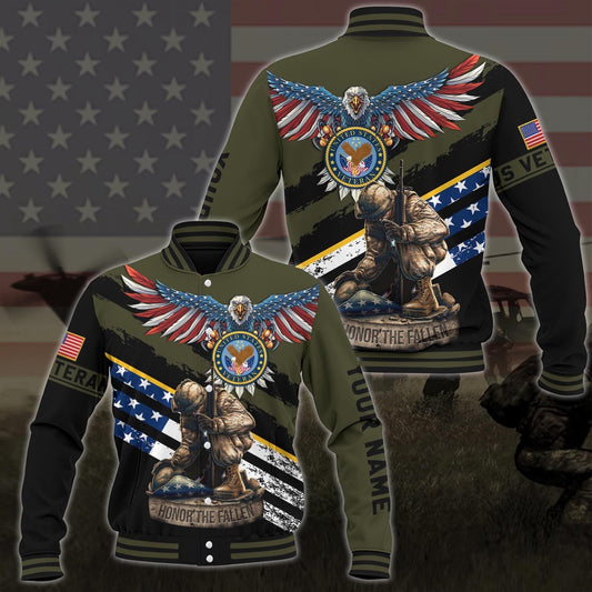 Us Veteran American Eagle Flag Military Ranks Veteran Ranks Custom Baseball Jacket and Jogger