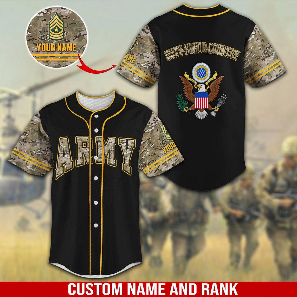 Veteran Baseball Jersey, Army Camouflage Baseball Shirt Custom Name And Rank Jersey Shirt