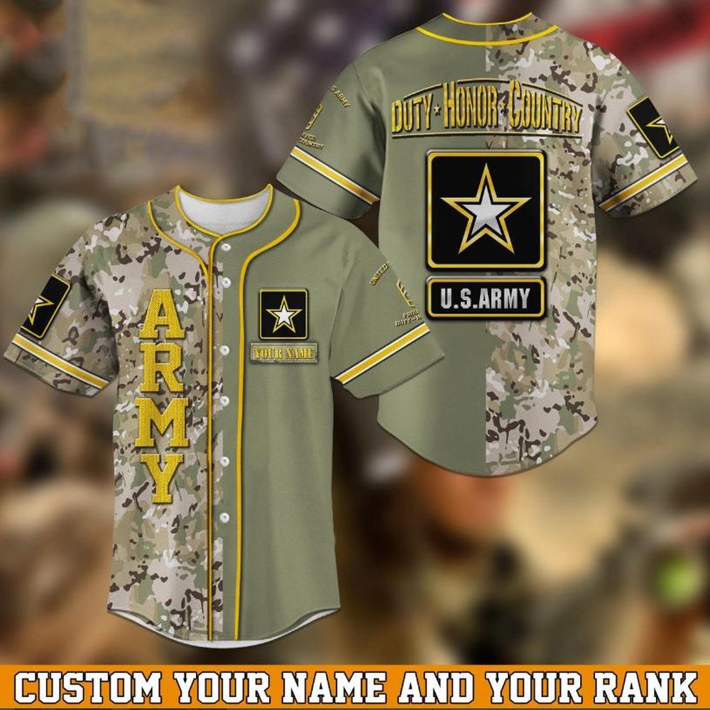 Veteran Baseball Jersey, Army Camouflage Baseball Shirt Custom Your Name And Rank Jersey Shirt