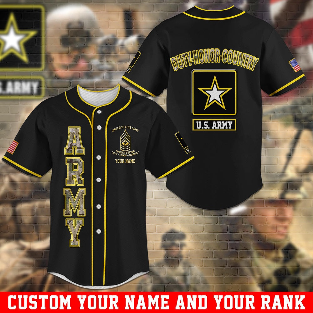 Veteran Baseball Jersey, Army Duty Honor Country Baseball Shirt Custom Your Name And Rank Jersey Shirt