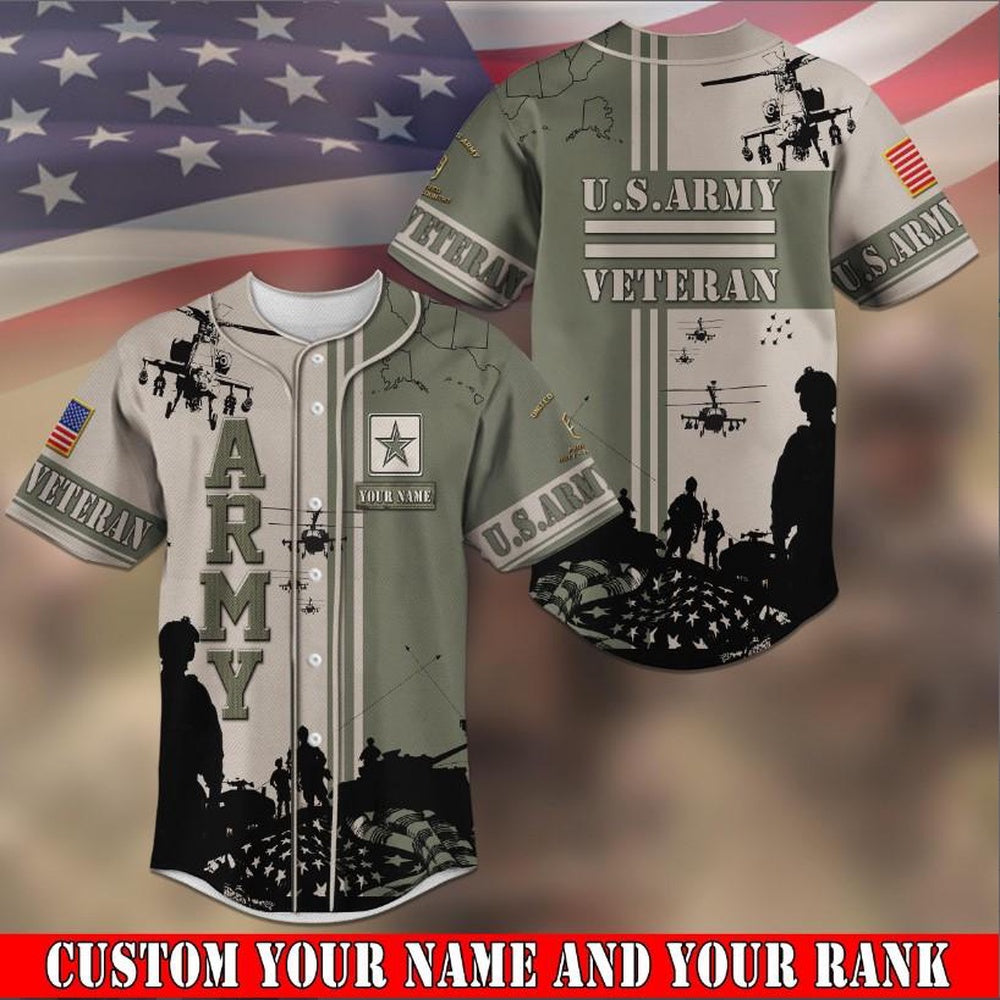 Veteran Baseball Jersey, Army Veteran Baseball Shirt Custom Your Name And Your Rank Jersey Shirt