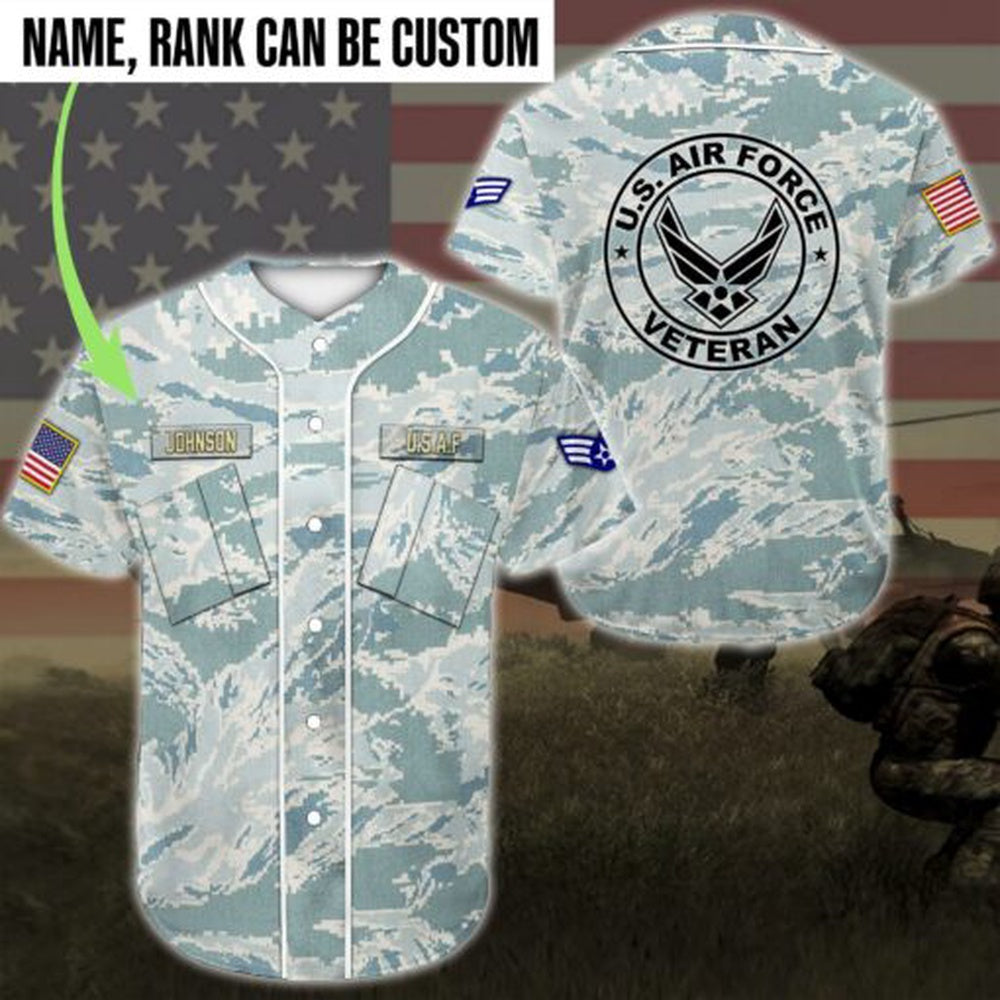 Veteran Baseball Jersey, Custom Baseball Shirt US Air force Veteran DH31 All Over Printed