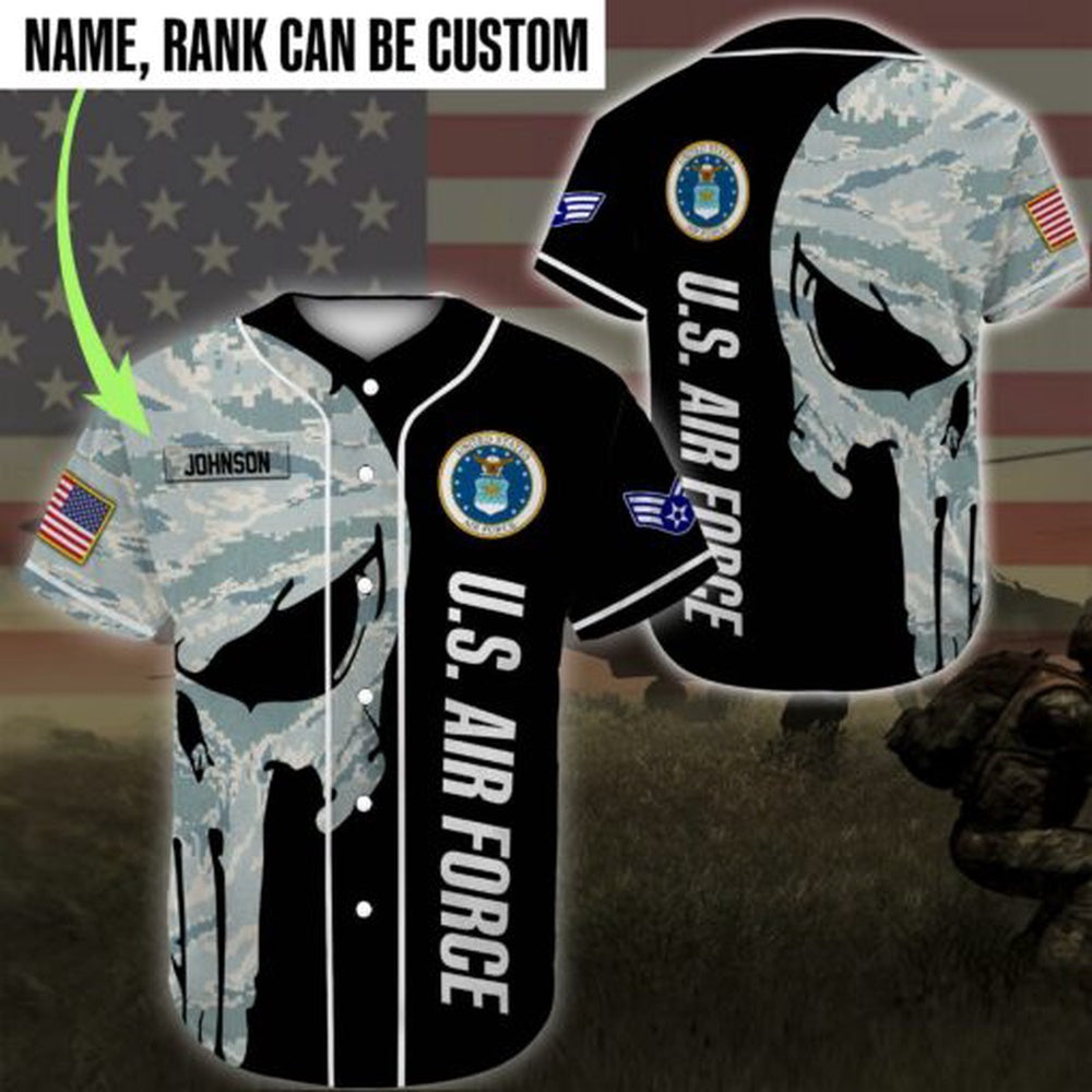 Veteran Baseball Jersey, Custom Baseball Shirt United States Air Force Veteran DH20 All Over Printed