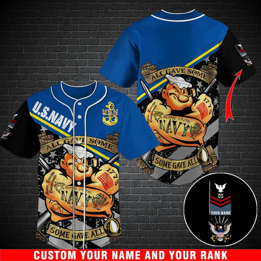 Veteran Baseball Jersey, Navy Baseball Shirt Custom Rank And Name Jersey Shirt
