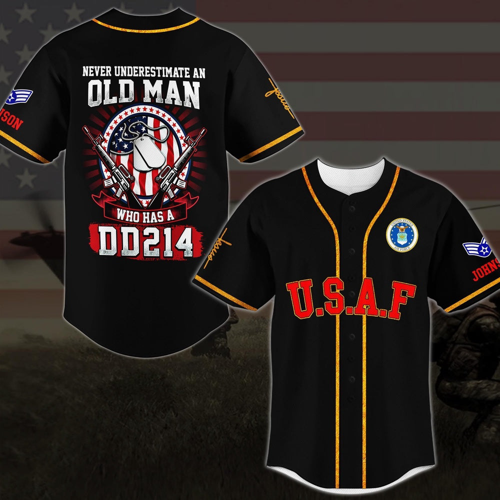 Veteran Baseball Jersey, US Airforce Never Underestimate An Old Man Who Has A DD214 Baseball Shirt, Custom Baseball Shirt