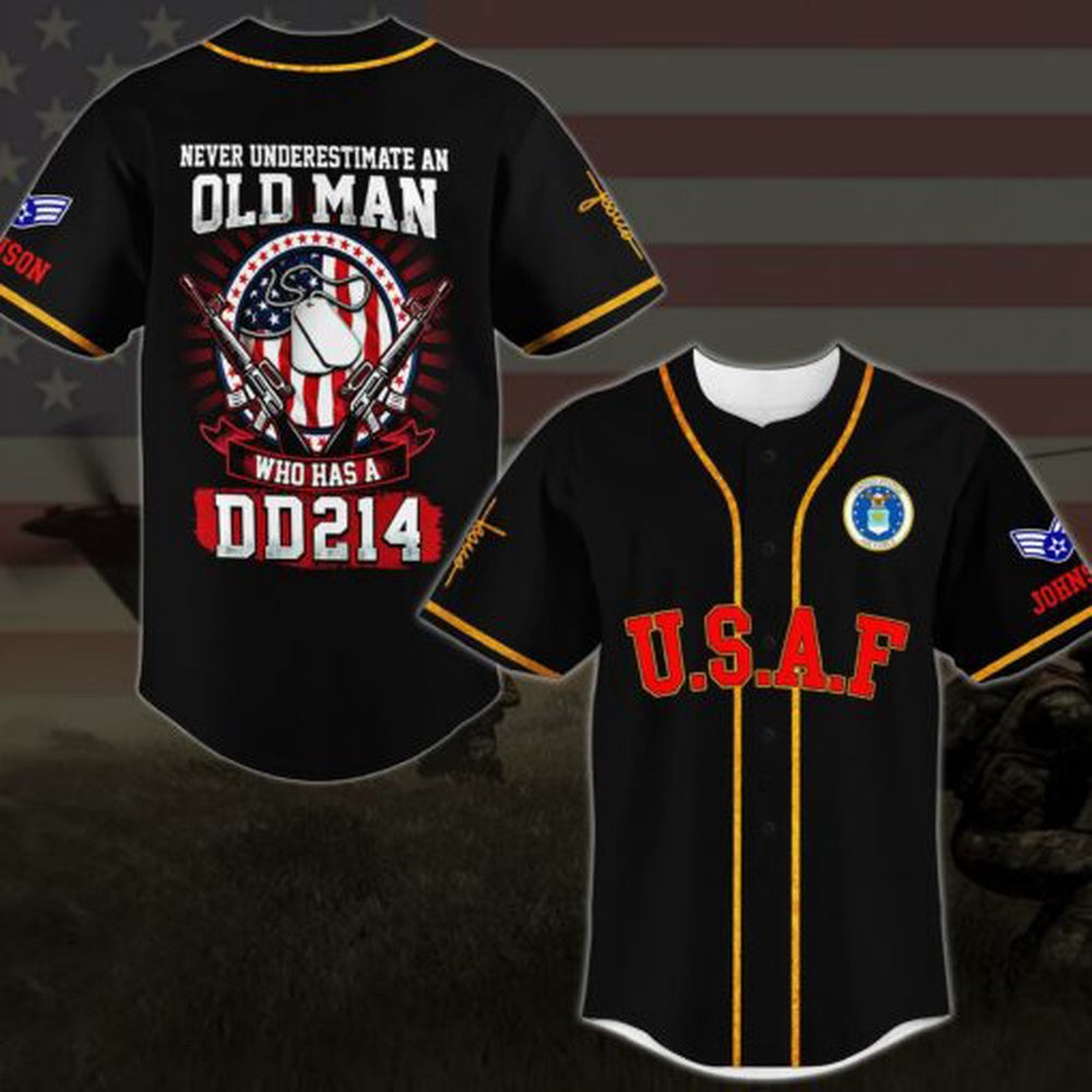 Veteran Baseball Jersey, US Airforce Never Underestimate An Old Man Who Has A DD214 Baseball Shirt, Custom Baseball Shirt