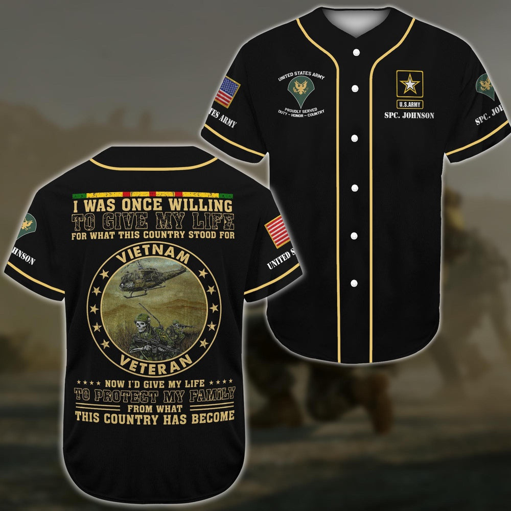 Veteran Baseball Jersey, US Army Baseball Shirt Custom Your Name And Rank, Gifts For US Army
