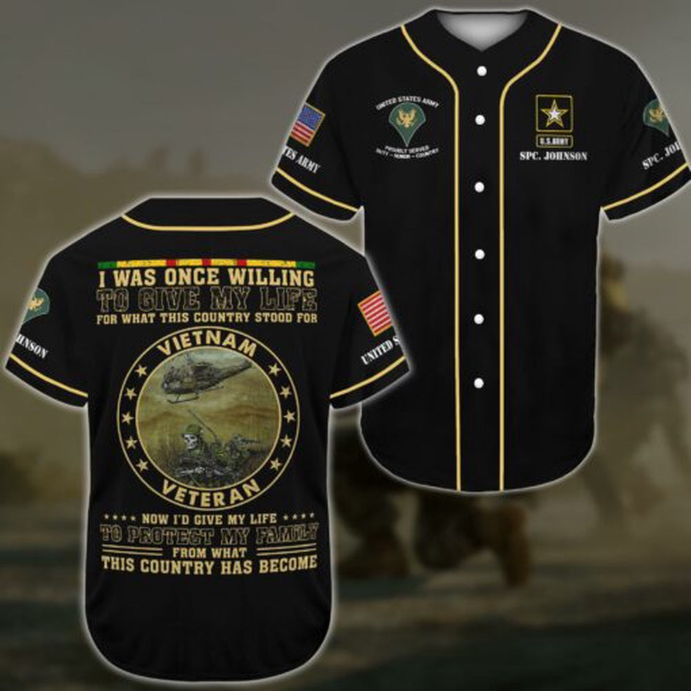 Veteran Baseball Jersey, US Army Baseball Shirt Custom Your Name And Rank, Gifts For US Army