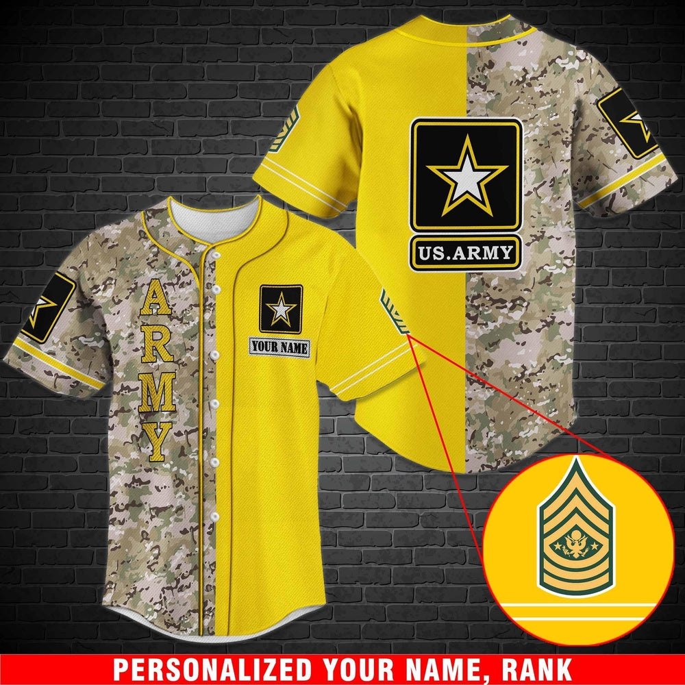 Veteran Baseball Jersey, US Army Military Baseball Shirt Custom Rank And Personalized Your Name Jersey Shirt