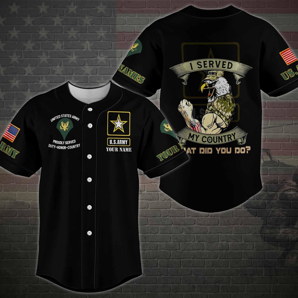 Veteran Baseball Jersey, US Army Military Baseball Shirt , I Served My Country, Custom Your Name And Rank Jersey