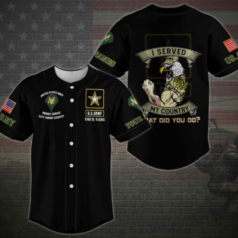 Veteran Baseball Jersey, US Army Military Baseball Shirt , I Served My Country, Custom Your Name And Rank Jersey