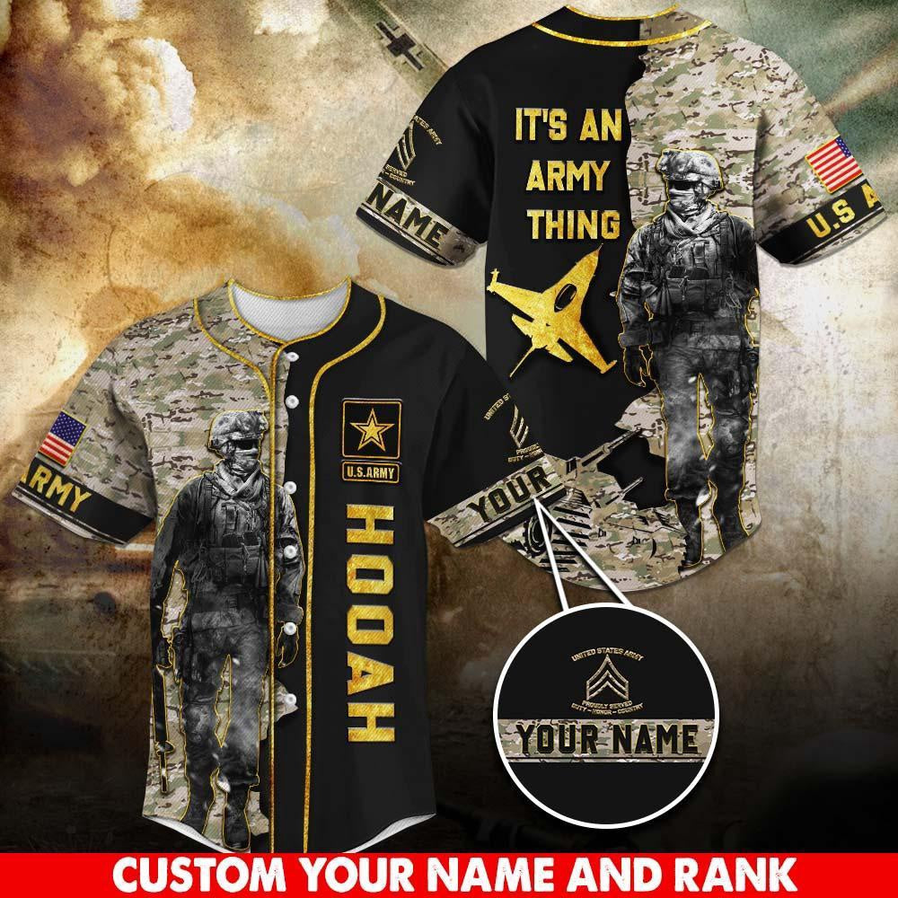 Veteran Baseball Jersey, US Army Military Baseball Shirt It's An Army Thing Custom Your Name And Rank Jersey Shirt