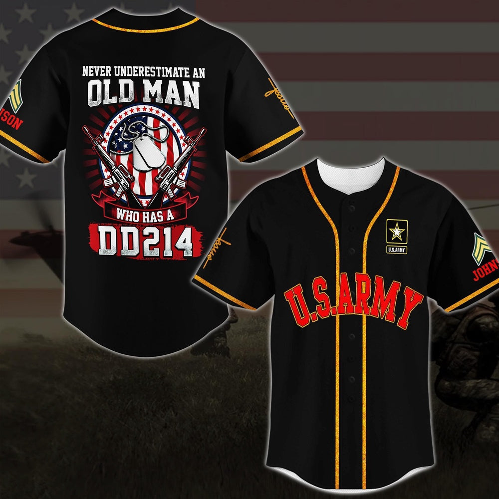 Veteran Baseball Jersey, US Army Never Underestimate An Old Man Who Has A DD214 Baseball Shirt, Custom Baseball Shirt