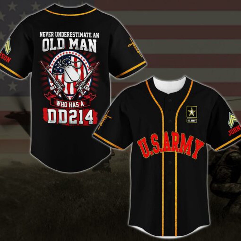 Veteran Baseball Jersey, US Army Never Underestimate An Old Man Who Has A DD214 Baseball Shirt, Custom Baseball Shirt
