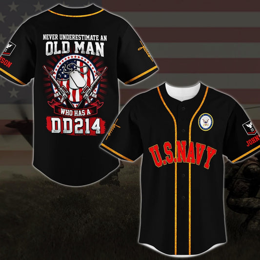 Veteran Baseball Jersey, US Navy Never Underestimate An Old Man Who Has A DD214 Baseball Shirt, Custom Baseball Shirt