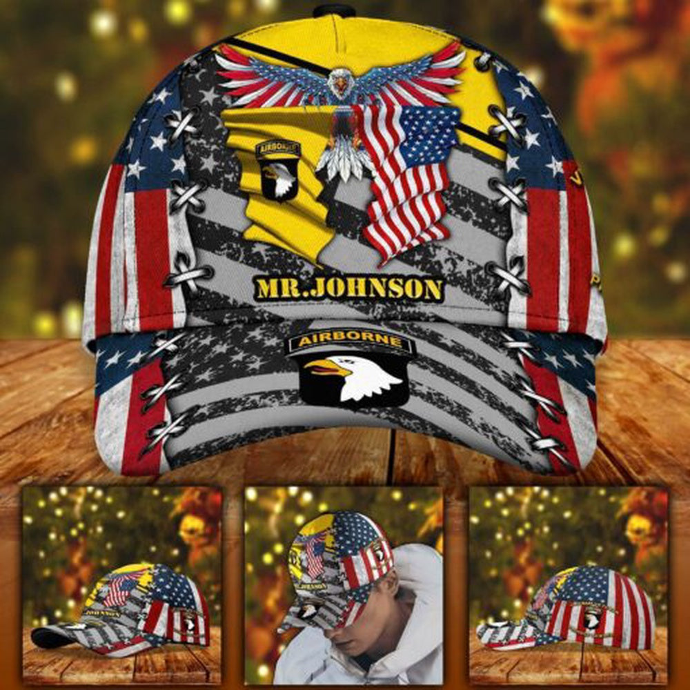 Veteran Cap, 101st Airborne Division Military Veteran Cap Eagle American Flag Custom Classic Cap